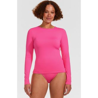 Lands End Crew Neck Long Sleeve Rash Guard UPF 50 Sun Protection Swim Tee in Pink Azalea at Nordstrom, Size X-Small