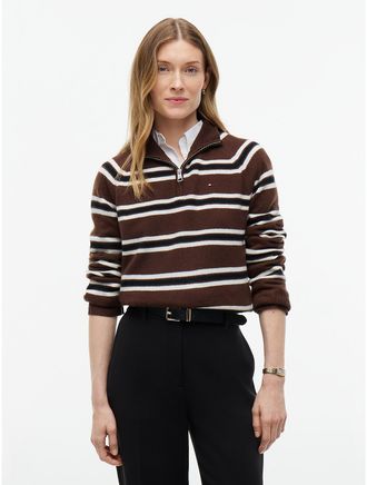 Tommy Hilfiger Womens Wool Quarter-Zip Sweater - Lewis Stripe Legacy - XXS