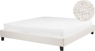 Beliani Cama Con Somier Minimalista Sin Cabecero Tapizada De Boucl&eacute; Beige Claro 180 X 200 Cm Roanne