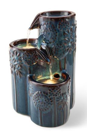 Glitzhome 3-Tier Turquoise Ceramic Tabletop Fountain with Pump and LED light in Blue at Nordstrom, Size Medium