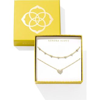 Kendra Scott Ari Haven Heart Set of 2 Necklaces in Gold White Cubic Zirconia at Nordstrom