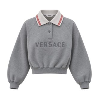 Versace Sudadera de Algod&oacute;n con Bordado de Logo - Sweatshirts & Hoodies - Mujer - Gris - XS