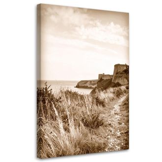 Feeby Cuadro En Lienzo, Paisaje Marino En Estilo Vintage Sepia Con Acantilados Y Rocas, 80x120