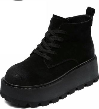 Generic NYSBH Retro Style Height Increasing Ankle Boots Handmade Cow Suede Chunky Platform Wedges Heel Winter Warm Boots