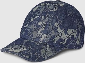 Gucci GG Denim Baseball Hat With Web, Size XXL, Blue, Fabric