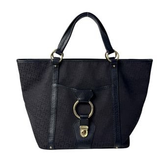 Dolce & Gabbana Dark Brown Canvas Leather Handbag Tote Bag (Pre-Owned)