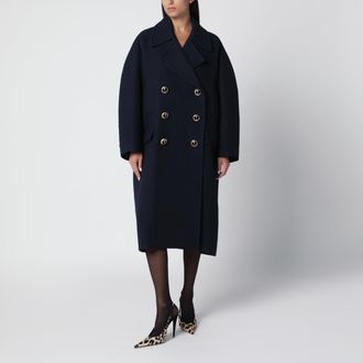 Balenciaga Long navy textured wool pea coat