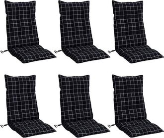 vidaXL Cojines Para Silla Respaldo Alto 6 Uds Tela A Cuadros Negro Vidaxl