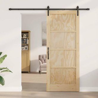 Berkfield Home Sliding Door with Hardware Set 86x211 cm Solid Wood Pine in Beige
