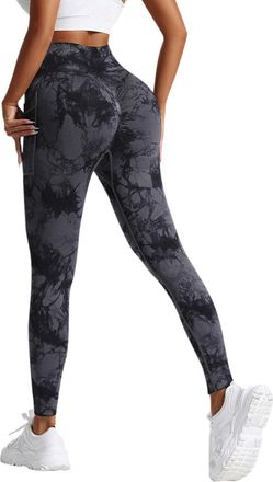 Generic 2025 Leggings for Women Women Fashionable tie dye Side Pocket high Waist Yoga Leggings with Butt Lift Design rip Pants for Plus Size (Grey, m)