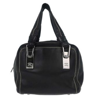 Chanel Cc Bowler Leather Black Leather Handbag (Pre-Owned)