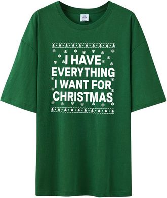 Generic Christmas Tee Shirt for Women Xmas Printed Tops I Have Everything I Want for Christmas Funny Couples Shirt Matching Blouse Couple Clothes for Indoor H