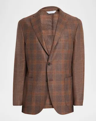 Boglioli Men & apos;s Wool, Silk, and Linen Plaid Two-Button Blazer