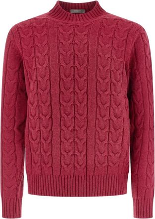 Zanone Gevlochten coltrui sweater - Heren - Coltruien - Rood - M - Wol - Truien & Vesten