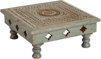 Wanderlust Deco Mesa de centro de madera tallada acabado artesanal azul