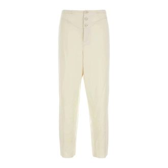 Saint Laurent Straight Trousers, male, White, Size: L Buttoned Slim Trousers