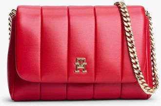 Tommy Hilfiger Womens Monogram Quilted Flap Crossbody Bag - Red