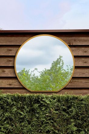 MirrorOutlet Gold Framed Flat Bottom Circular Garden Wall Mirror (105CM X 100CM) | Size: 1 Pack