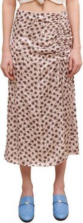 Maje Jalita Palm Tree Print Ruched Satin Skirt in Imprime Mini Palmier Rose at Nordstrom Rack, Size 4 (Fits Like 10 Us) / 42 Eu