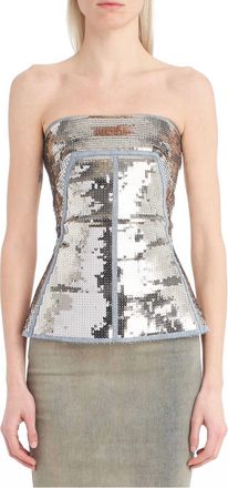 Rick Owens Sequin Bustier Top In Silver
