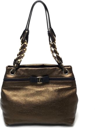 Ferragamo Vara gold Leather Handbag Shoulder Bag Tote Bag (Pre-Owned)