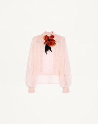 Valentino Top In Organza Ricamato Donna ROSA 44