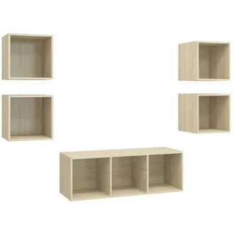 vidaXL Muebles De Pared De Tv 5 Pzas Madera Contrachapada Color Roble Vidaxl
