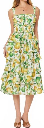 Current Air Printed Tiered Sleeveless Midi Dress In Lemon