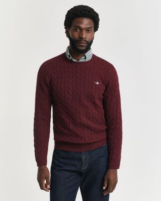 GANT Mens Crew Neck Jumper in Dark Red Cotton - Size X-Large