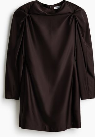 H&M Satinkleid mit Puff&auml;rmeln - Brown