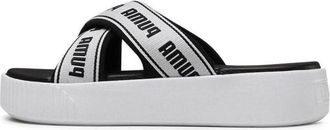 Puma (WMNS) PUMA Platform Slide Tape Slippers For Black/White 380677-01