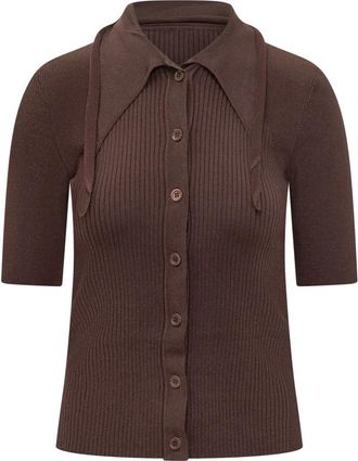 Pinko Geribbelde Polotop - Dames - Polos - Bruin - L - Tops