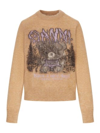 Ganni CREWNECK KNIT SWEATER WITH FRONT GRAPHIC INTARSIA - Ganni - Woman