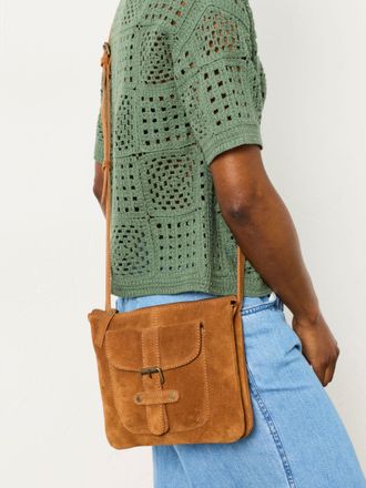 Fat Face FatFace Libby Tan Brown Suede Crossbody Bag