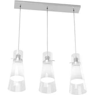 Top-Light Sospensione Contemporanea Cone Metallo Cromo Vetro Bianco Satinato 3 Luci E27