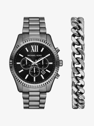 Michael Kors Oversized Lexington Gunmetal Watch and Bracelet Gift Set