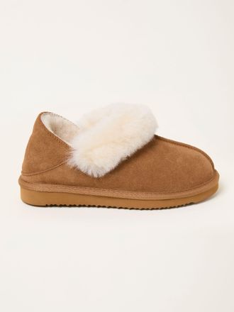 Fat Face FatFace Tan Brown Sheepskin Fold Down Slipper