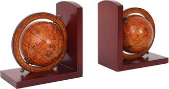 Hhg Non utilizzato] Set 2x fermalibri mappamondo antico HHG 526 mdf plastica marrone