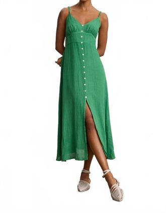 Velvet Janet Linen Dress In Emerald