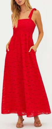 Beach Riot Eyelet Tie Shoulder Midi Dress in Cherry Eyelet at Nordstrom, Size X-Large