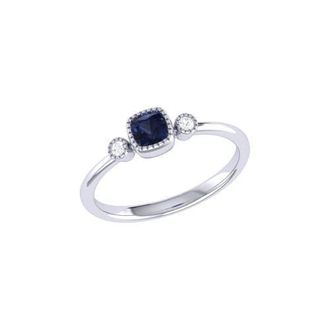 LuvMyJewelry Cushion Cut Sapphire & Diamond Birthstone Ring in 14K Gold in White Gold at Nordstrom, Size 7.5