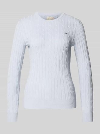 GANT Strickpullover mit Zopfmuster und Label-Stitching in Hellblau, Gr&ouml;&szlig;e XXL