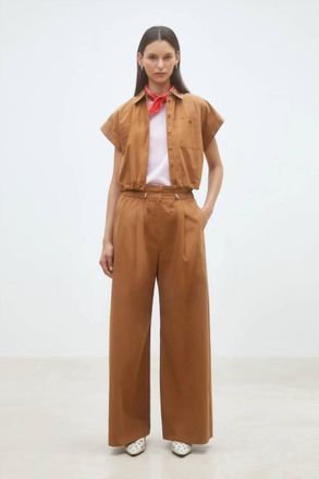 Suncoo Lorena Short Button-Down Blouse In Tabac
