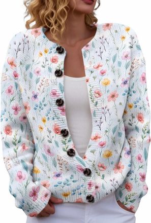 Generic Christmas Cardigans for Women UK, Cozy Print Long Sleeve V-Neck Cable Knit Chunky Button Down Loose Funny Graphic Sweater, Plus Size Warm Outfit Ladie