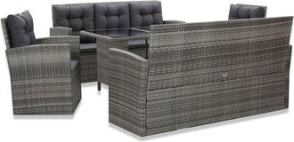 vidaXL Set De Comedor De Jard&iacute;n 5 Pzas Y Cojines Rat&aacute;n Sint&eacute;tico Gris Vidaxl
