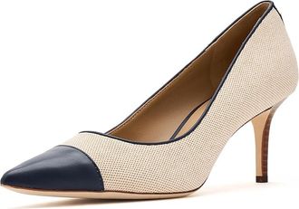 Lauren Ralph Lauren Lanette III Canvas Leather Pumps Womens Shoes Natural/Buff/Refined Navy : 9.5 B - Medium