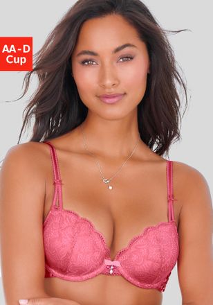 Lascana Push-up-BH LASCANA Nikoletta, Damen, Gr. 70, Cup A, pink, Spitze, Obermaterial: 60% Polyamid, 35% Polyester, 5% Elasthan, BHs Push-up-BH, mit aufregen