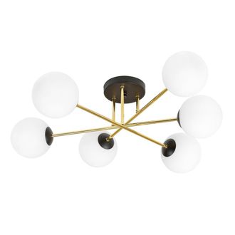 Wonderlamp Plaf&oacute;n de techo elegante negro con 3 barras doradas y 6 esferas
