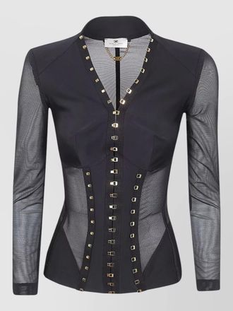 Elisabetta Franchi fitted jacket mesh panels sheer sleeves