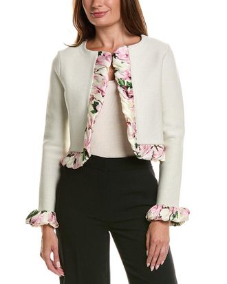 Oscar De La Renta Cherry Blossom Bubble Twist Trim Cardigan